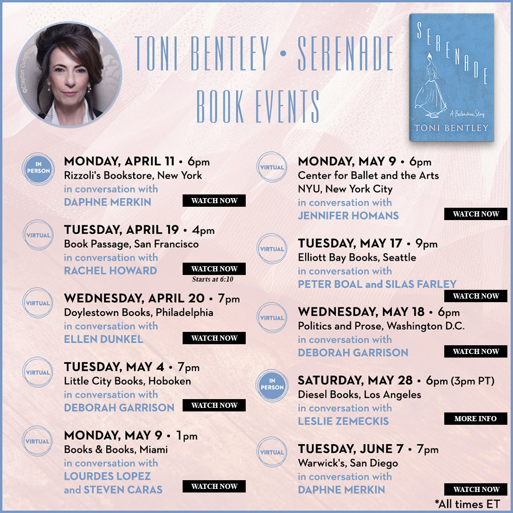 Toni Bentley Book Tour Schedule for Serenade: A Balanchine Story